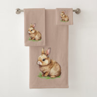 Modern Cute Bunny on Lucky Beige