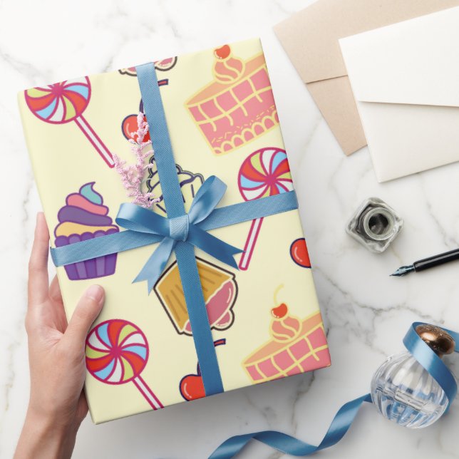 Modern cute cake candy and cupcake pattern wrapping paper (Gifting)