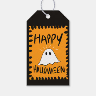 Modern Cute Cartoon Ghost Orange Halloween Gift Tags