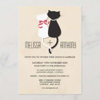 Modern Cute Cat Couple Monogram Wedding Invite