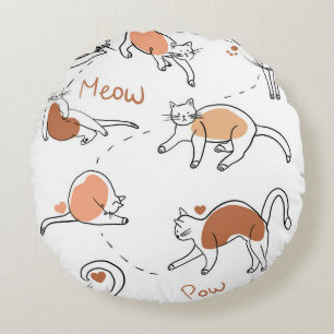 Modern cute Cat meow pow nursery white brown chic Round Cushion