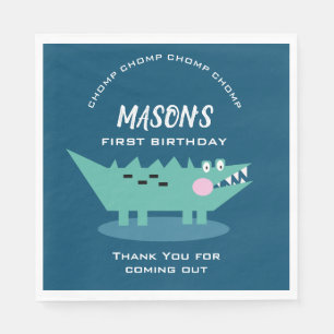Modern Cute Chomping Alligator Safari Birthday  Napkin