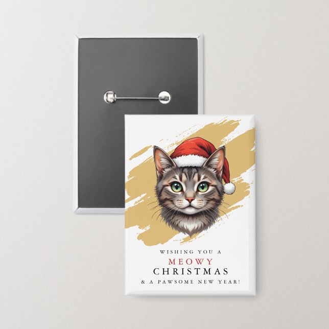 Modern Cute Christmas Cat with Santa Hat (Front/Back)