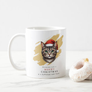 Modern Cute Christmas Cat with Santa Hat Coffee Mug