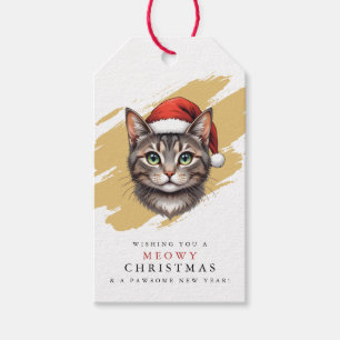 Modern Cute Christmas Cat with Santa Hat Gift Tags