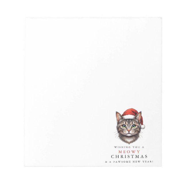 Modern Cute Christmas Cat with Santa Hat Notepad (Front)