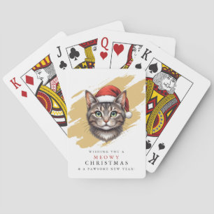 Modern Cute Christmas Cat with Santa Hat Playing Cards