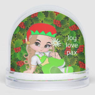 Modern Cute Christmas Elf Fairy  Snowglobe