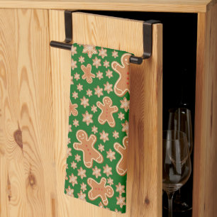 Modern Cute Christmas Gingerbread Man Pattern Tea Towel