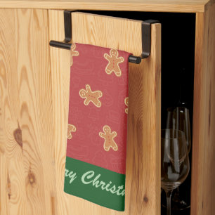 Modern Cute Christmas Gingerbread Man Pattern Tea Towel