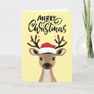 Modern Cute Christmas Reindeer Folded Holiday Card