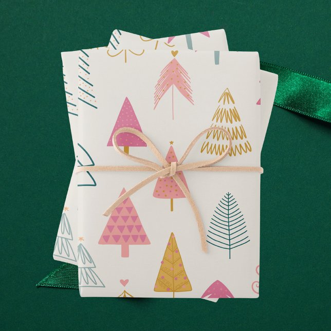 Modern Cute Christmas Tree Pattern Wrapping Paper Sheet (Creator Uploaded)