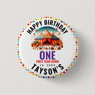 Modern Cute Circus Carnival 1st Birthday 3 Cm Round Badge