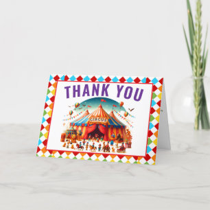 Modern Cute Circus Carnival 1st Birthday Thank You Card