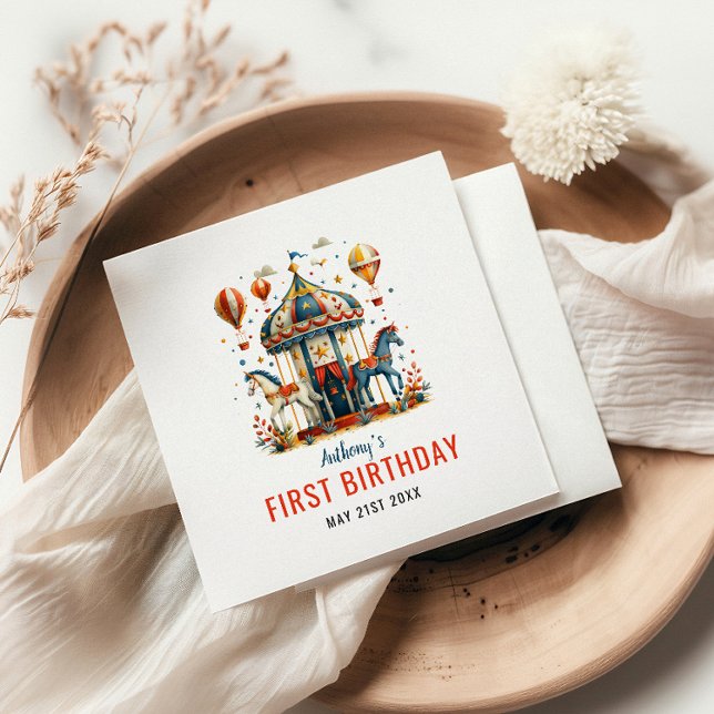 Modern Cute Circus Carnival Festival 1st Birthday  Napkin (Creator Uploaded)