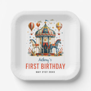 Modern Cute Circus Carnival Festival 1st Birthday  Paper Plate