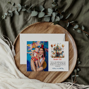 Modern Cute Circus Carnival Festival 1st Birthday Thank You Card