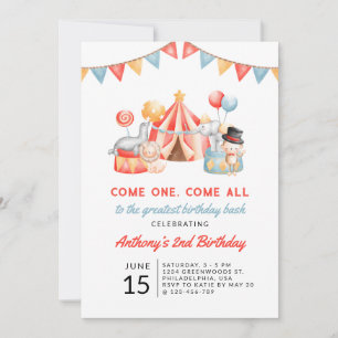 Modern Cute Circus Carnival Festival 2nd Birthday Invitation
