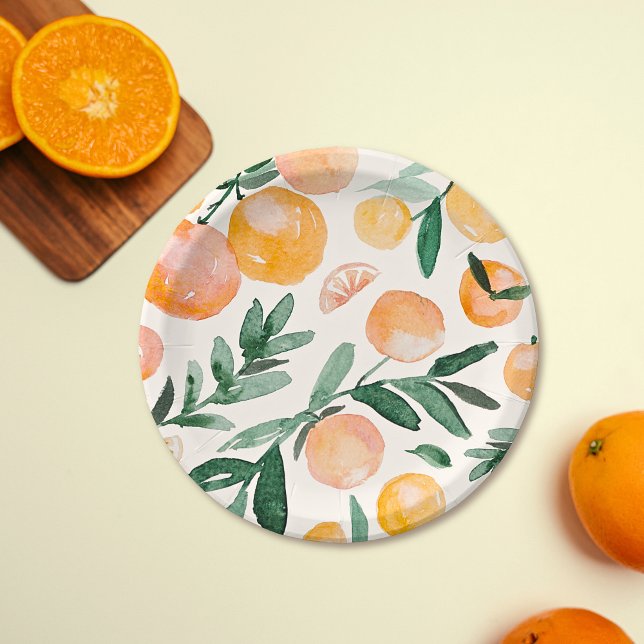 Modern Cute Citrus Orange Baby Shower Paper Plate (Creator Uploaded)