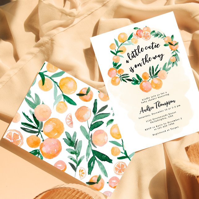 Modern Cute Citrus Orange Little Cutie Baby Shower Invitation (Creator Uploaded)