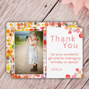 Modern Cute Colourful Blots Kids Photo Birthday Thank You Card