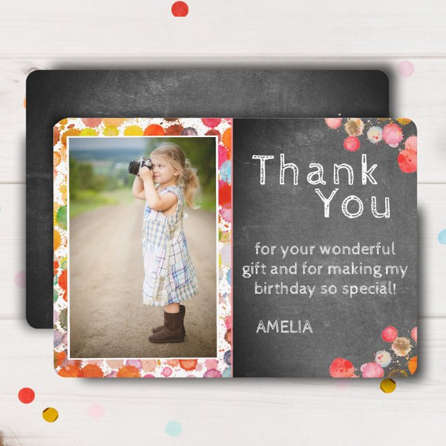Modern Cute Colourful Blots Photo Birthday Thank You Card (Creator Uploaded)