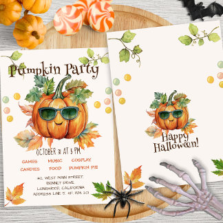 Modern Cute Colourful Pumpkin Kids Halloween Party Invitation