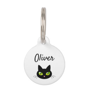 Modern Cute & Cool Black Cat Head Pet Tag