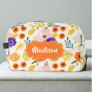 Modern Cute Custom Name Foliage Seamless Pattern Dopp Kit