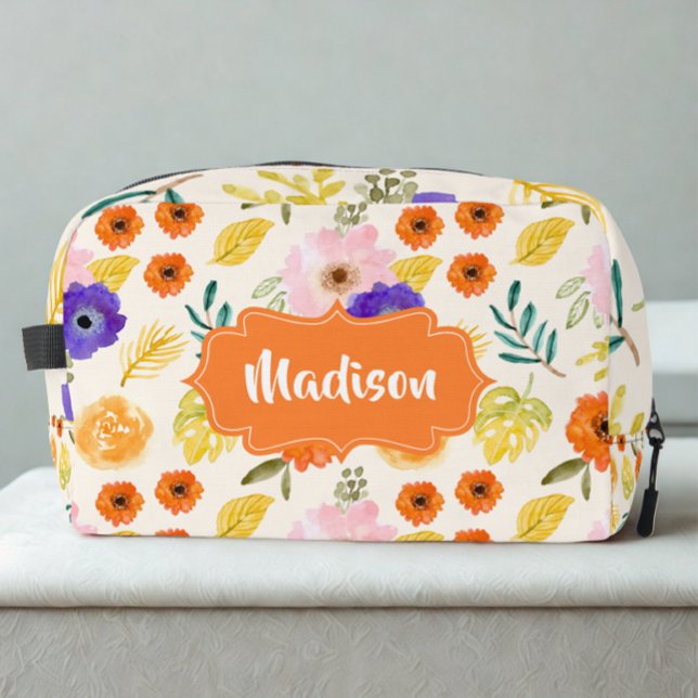 Modern Cute Custom Name Foliage Seamless Pattern Dopp Kit (Modern custom name white text dopp kit bag)