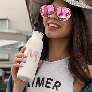 Modern Cute Custom Name Retro Monogram 532 Ml Water Bottle