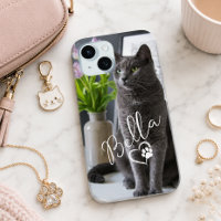 Modern Cute Custom Pet Photo & Name with Heart Paw