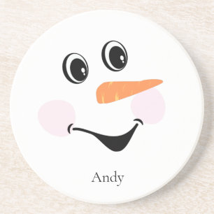 Modern Cute Custom Smiling Snowman face Coaster