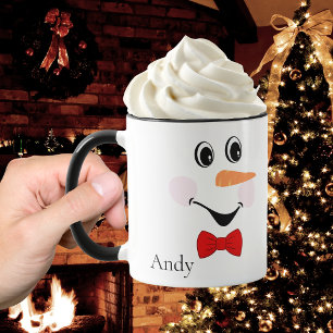 Modern Cute Custom Smiling Snowman face   Mug