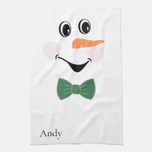 Modern Cute Custom Snowman face apron bow tie Tea Towel