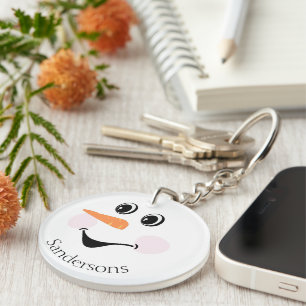 Modern Cute Custom Snowman face   Key Ring
