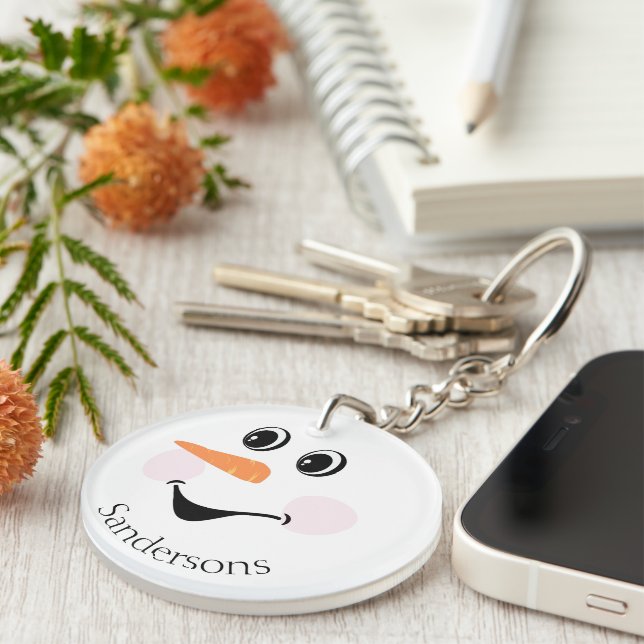 Modern Cute Custom Snowman face   Key Ring (Front Right)