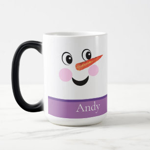 Modern Cute Custom Snowman face Purple Scarf  Magic Mug