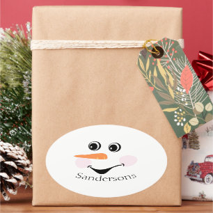 Modern Cute Custom Snowman face Winter Party  Oval Sticker