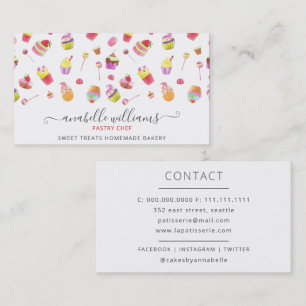 Modern Cute Desserts Cakes Bakery Pastry Chef Business Card