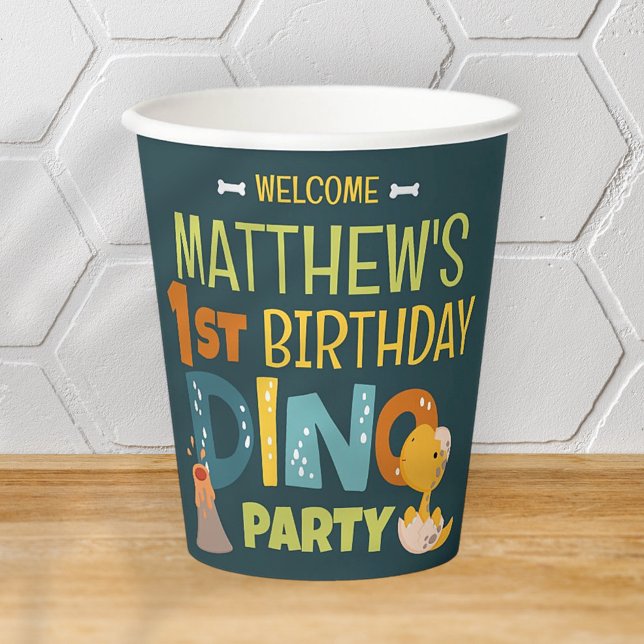 Modern Cute Dino Dinosaur Kid's Birthday Paper Cups (Creator Uploaded)