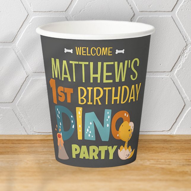 Modern Cute Dino Dinosaur Kid's Birthday Paper Cups (Creator Uploaded)