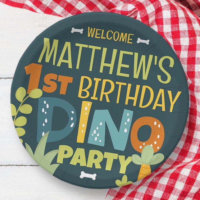 Modern Cute Dino Dinosaur Kid's Birthday Paper Plate (Creator Uploaded)