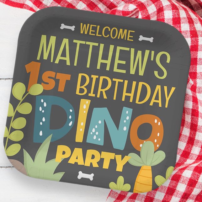 Modern Cute Dino Dinosaur Kid's Birthday Paper Plate (Creator Uploaded)