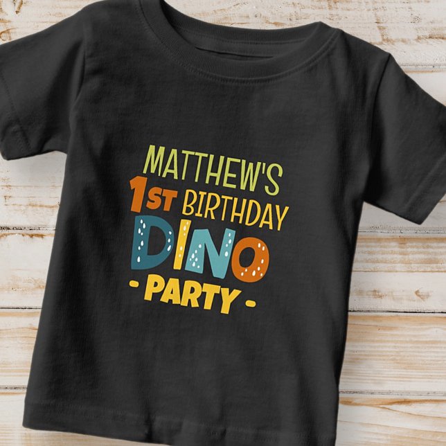 Modern Cute Dino Dinosaur Kid's Birthday Party Baby T-Shirt (Creator Uploaded)