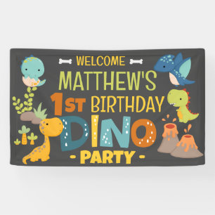Modern Cute Dino Dinosaur Kid's Birthday Party Banner