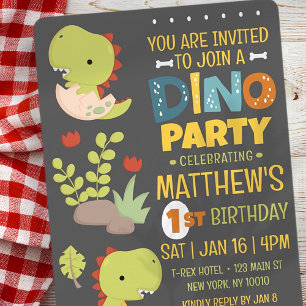 Modern Cute Dino Dinosaur Kid's Birthday Party Invitation