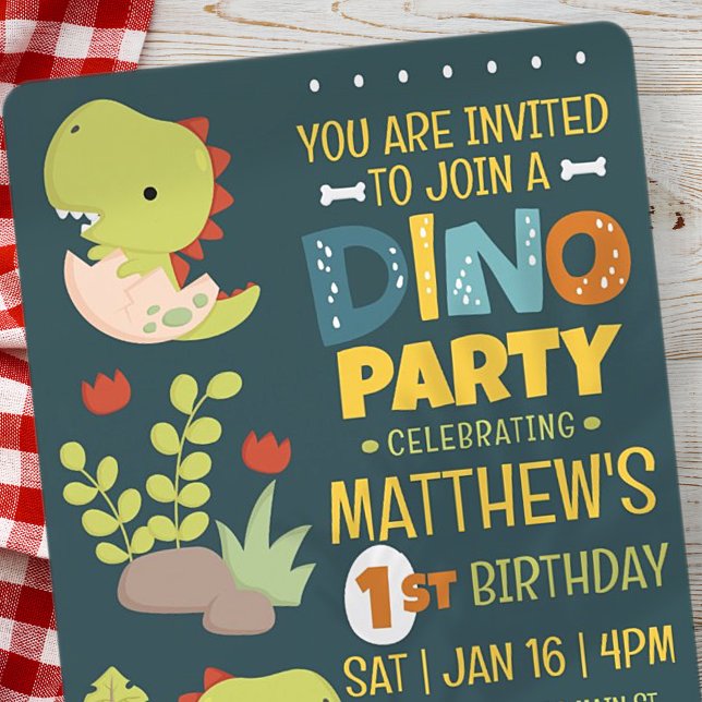 Modern Cute Dino Dinosaur Kid's Birthday Party Invitation (Creator Uploaded)