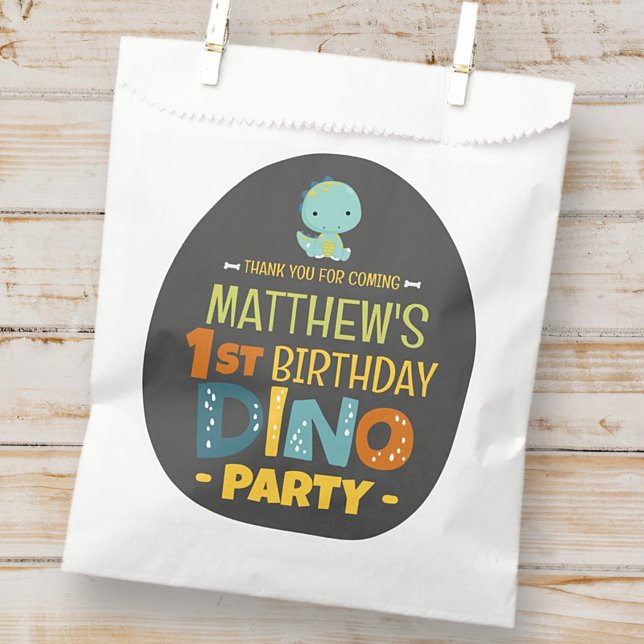 Modern Cute Dino Dinosaur Kid's Birthday Thank You Favour Bag (Creator Uploaded)