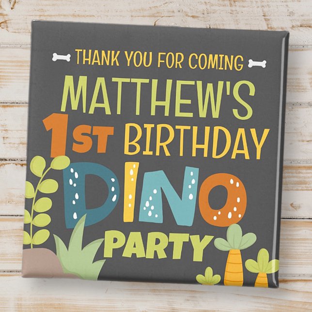 Modern Cute Dino Dinosaur Kid's Birthday Thank You Magnet (Creator Uploaded)